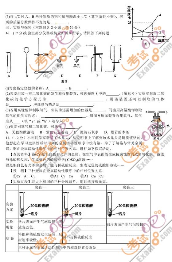 2010年福州中考化學試題及答案