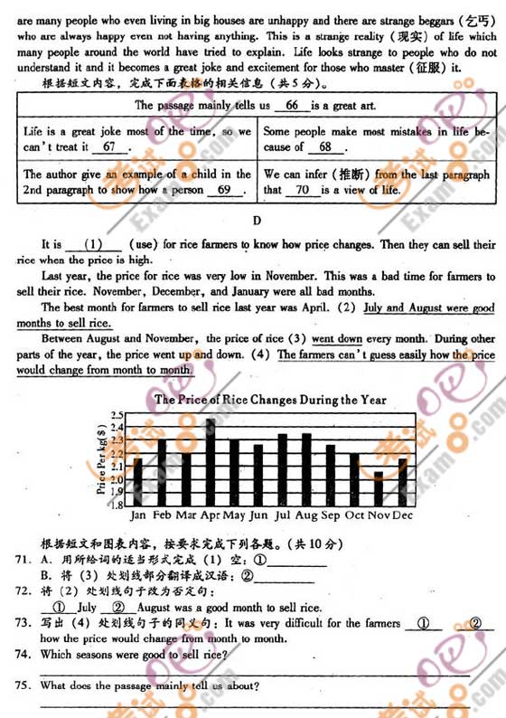2010年湖北十堰中考英語試卷及答案