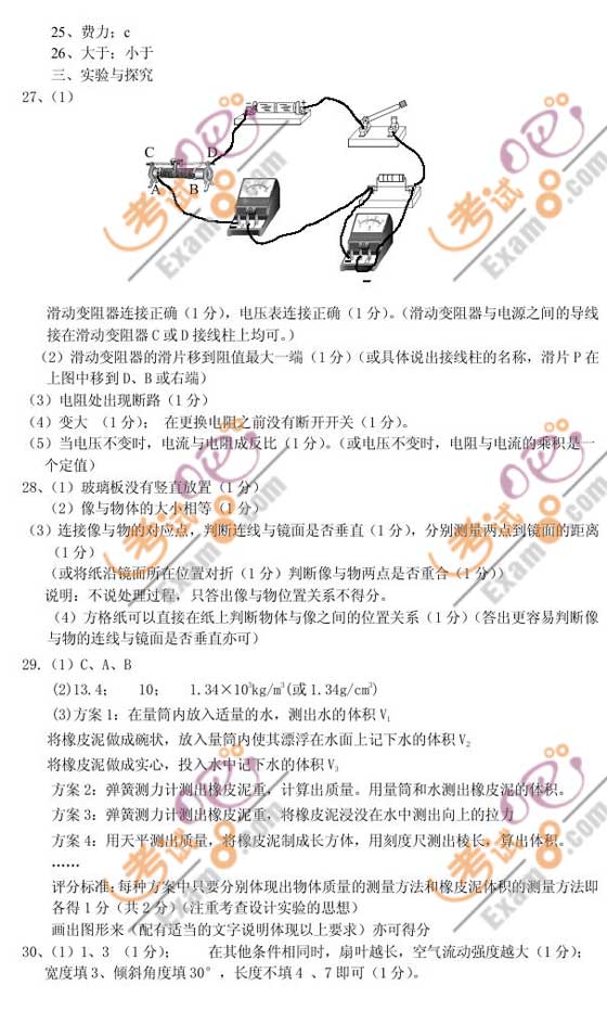 2010黑龍江雞西中考物理試題及答案