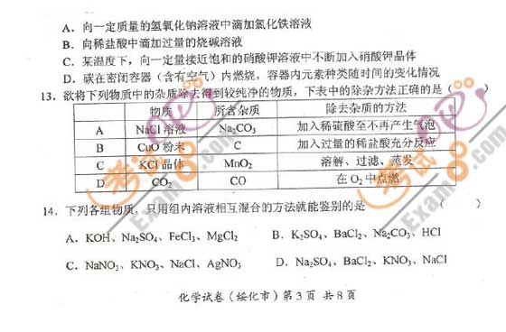 2010黑龍江綏化中考化學試題及答案