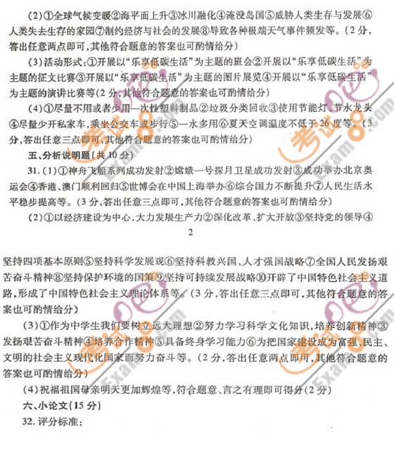 2010黑龍江綏化中考政治試題及答案