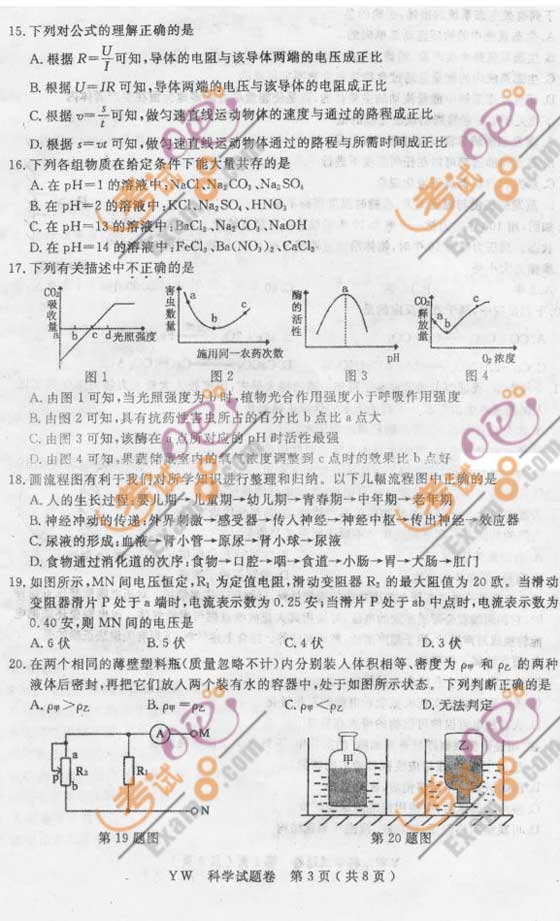 2010浙江義烏中考科學(xué)真題及答案