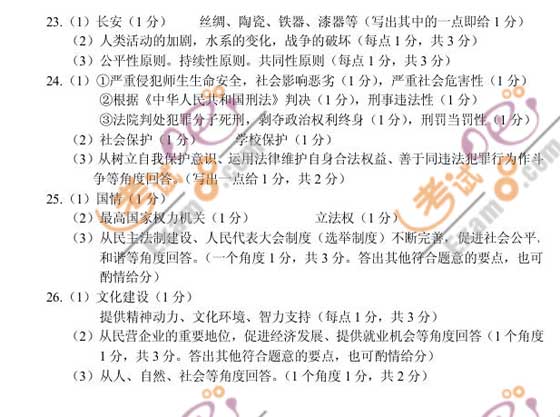2010浙江義烏中考政治試題及答案