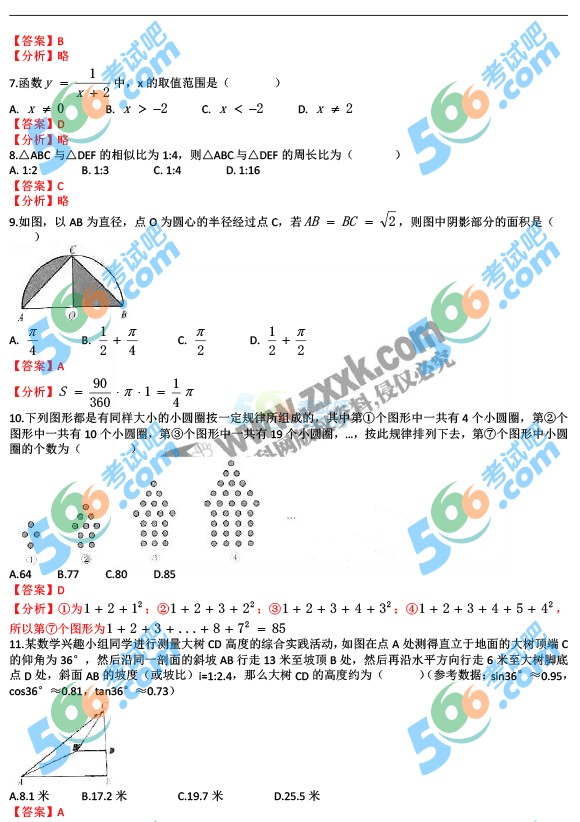 考試吧:2016年重慶中考數學試題及答案(A卷)