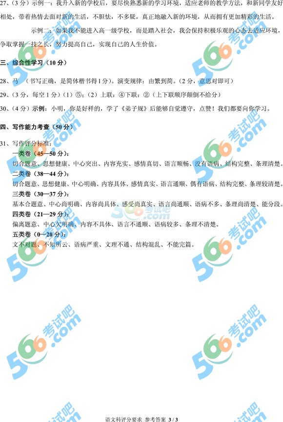 考試吧:2016年安順中考語文試題及答案