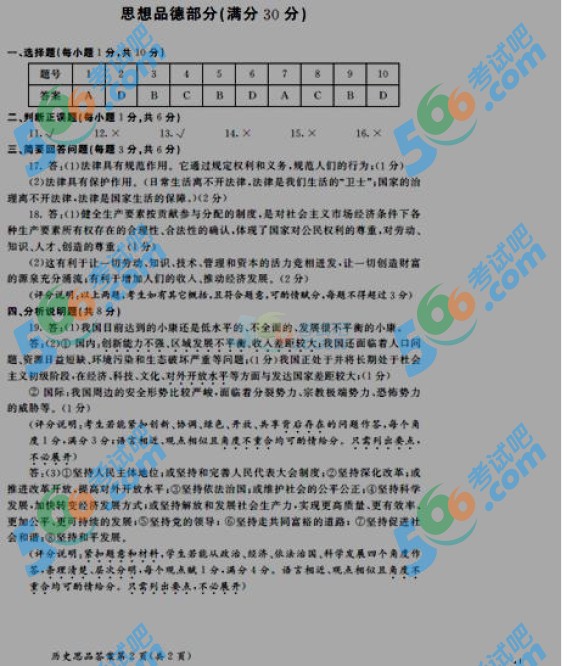 考試吧:2016年呼和浩特中考思想品德試題及答案