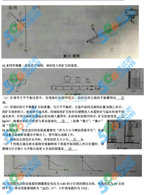考試吧:2016年遵義中考物理試題及答案
