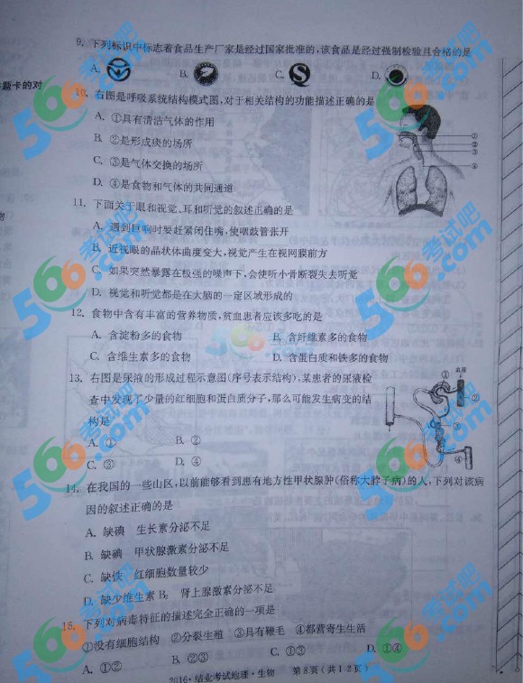 考試吧:2016年赤峰中考生物試題及答案