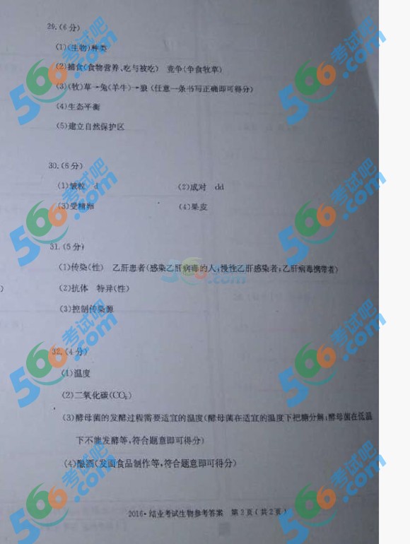 考試吧:2016年赤峰中考生物試題及答案