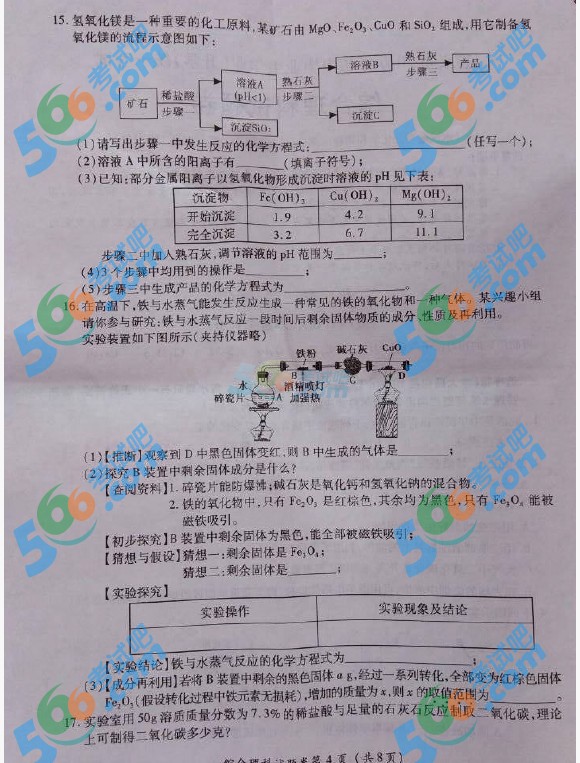 考試吧:2016年遵義中考化學試題及答案