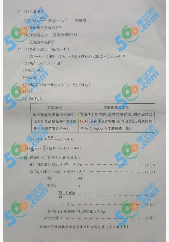 考試吧:2016年遵義中考化學試題及答案