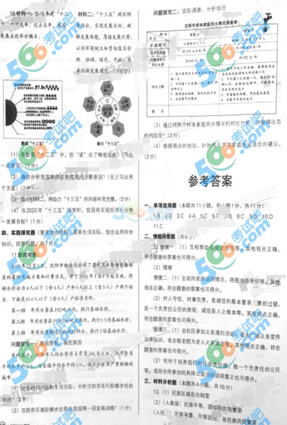 考試吧:2016年沈陽中考文科綜合試題及答案