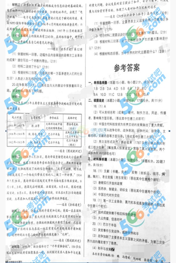 考試吧:2016年沈陽中考文科綜合試題及答案