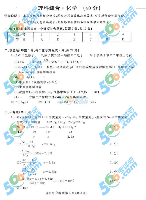 考試吧:2016年包頭中考化學(xué)試題及答案