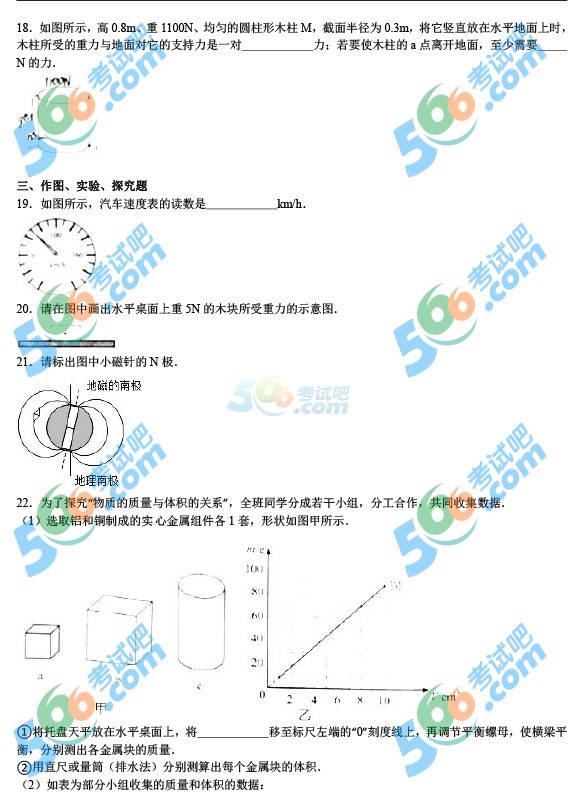 考試吧:2016年云南中考物理試題及答案(省卷)
