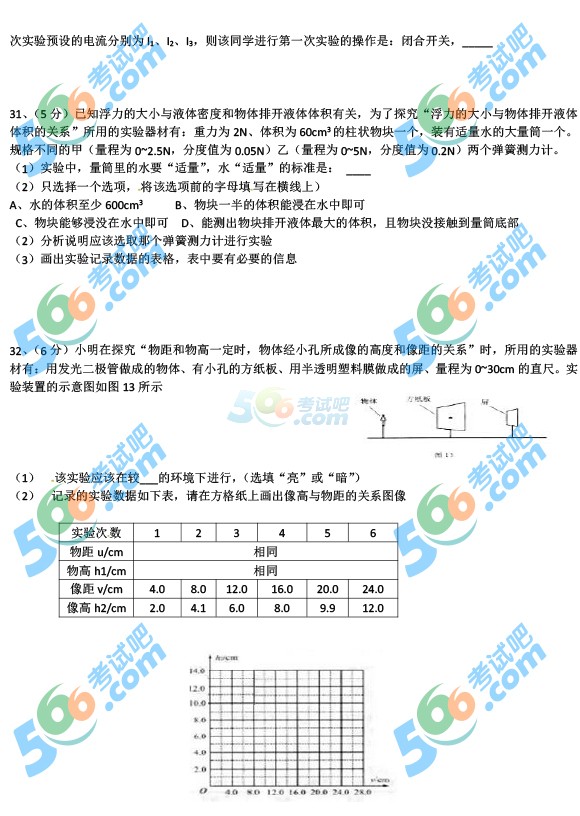 考試吧:2016年大連中考物理試題及答案
