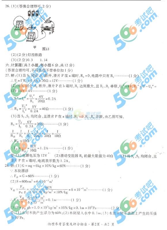 考試吧:2016年六盤水中考物理試題及答案