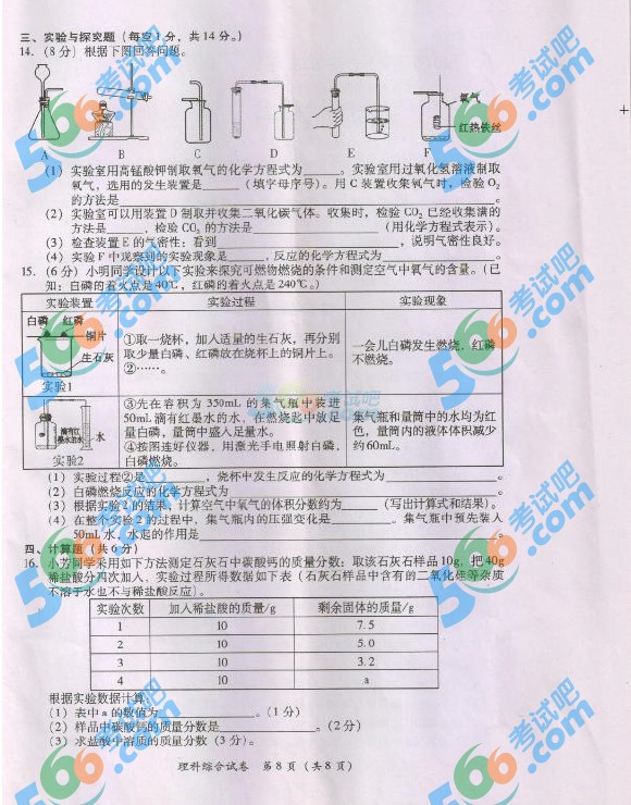 考試吧:2016年黔南中考化學試題及答案