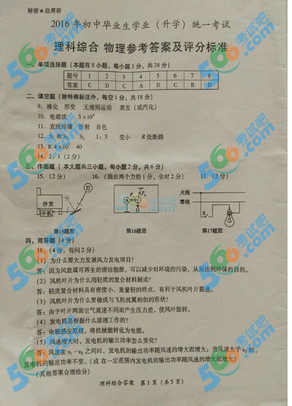 考試吧:2016年黔南中考物理試題及答案