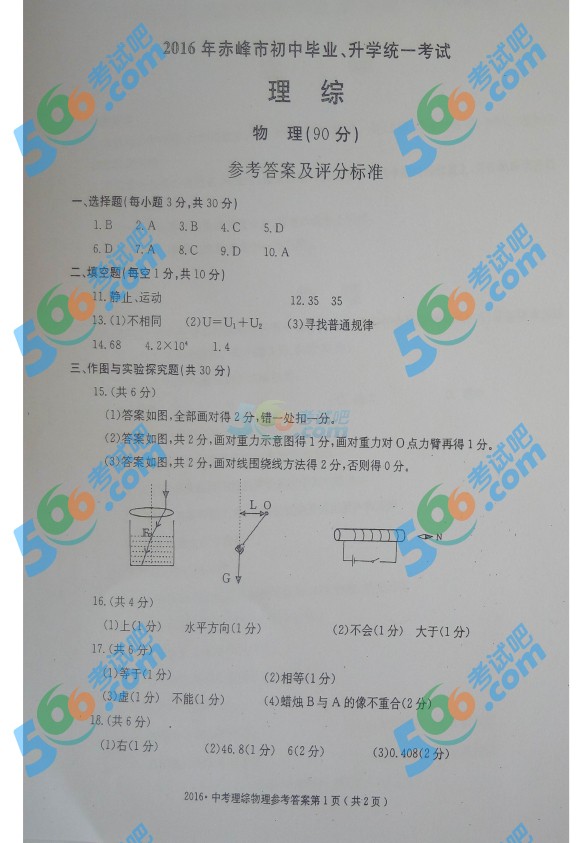 考試吧:2016年赤峰中考物理試題及答案