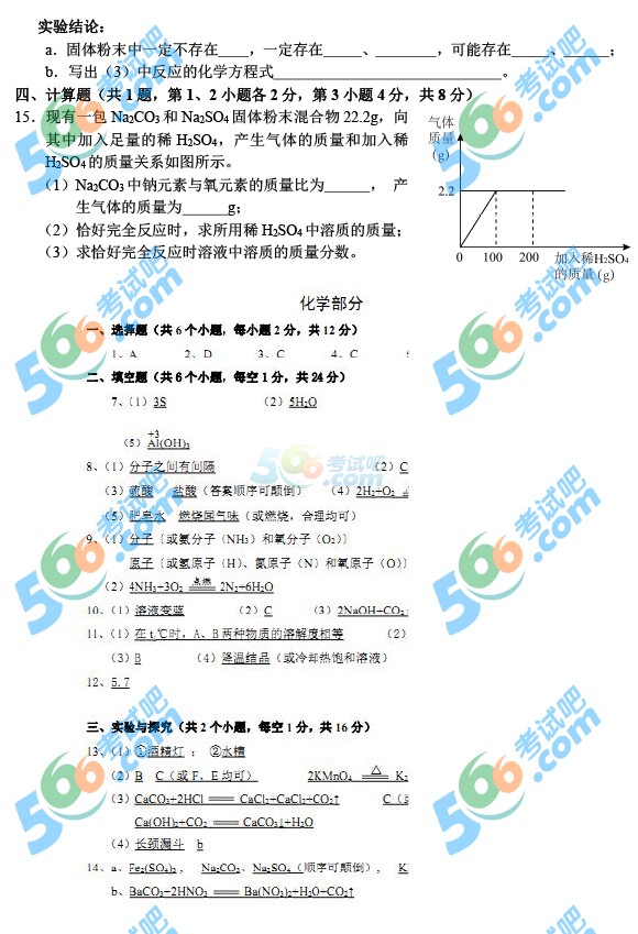 考試吧:2016年黔西南中考化學試題及答案