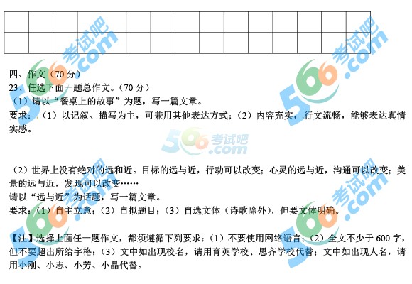 考試吧:2016年大連中考語文試題及答案