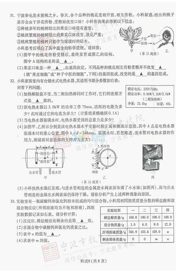 考試吧:2017浙江寧波中考《科學》試題及答案